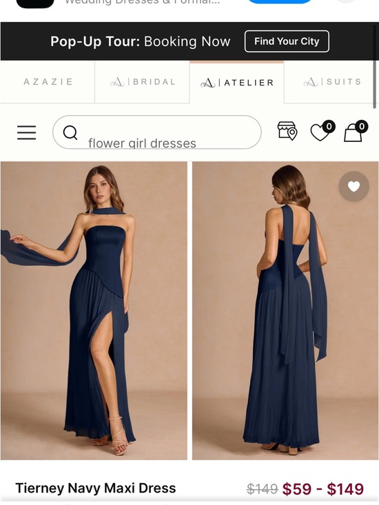 Azazie Dresses & Skirts - Azazie Navy Pleated Maxi Dress with High Neck and Sash